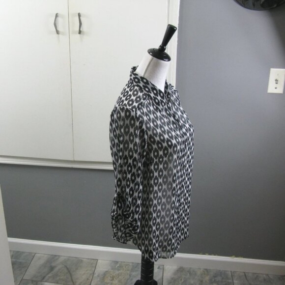 AB Studio Black/White Semi-Sheer 3/4 Sleeve Blouse Size Small - Picture 4 of 4